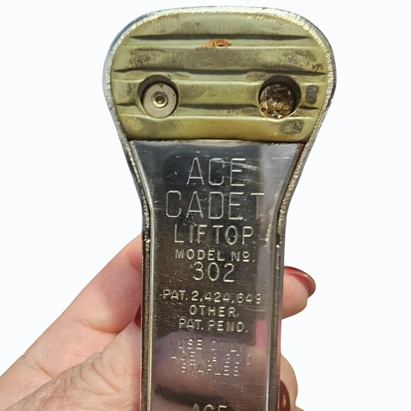 Vintage 5" ACE CADET Model 302 Lift Top STAPLER USA CHROME Black MCM USA - Picture 6 of 10